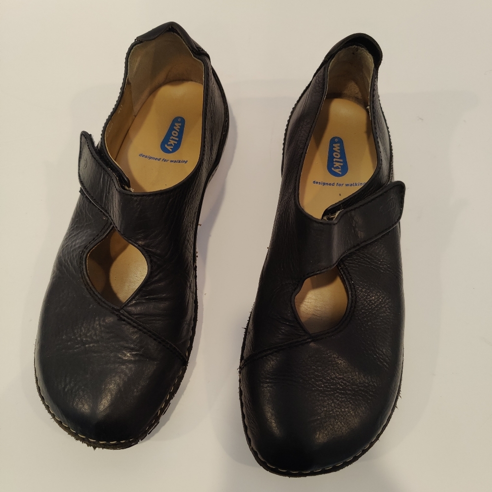 Wolky Black Leather Mary Jane Comfort Shoes